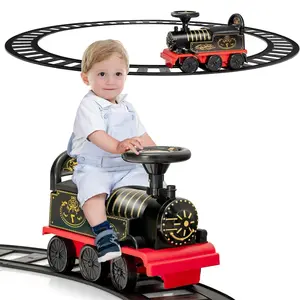 Costway 6V Electric Ride on Train with 16 Track Pieces, Toddler Ride-on Train Set with Flashing Light, Storage Seat & Anti-tilt Device,Playable Without Tracks, Gift for Boys Girls,Christmas Festival Gift Black Friday Cyber Monday