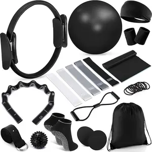 Poen 18PCS Pilates Ring & Ball Set – Home Yoga Fitness Kit with Resistance Bands, Core Sliders & Gym Bag for Women