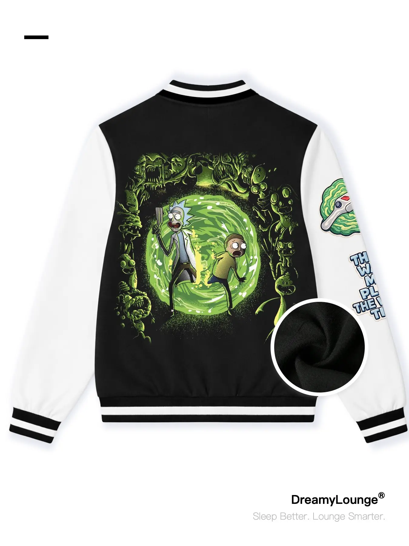Rick and Morty Universe Portal Graphic Print Long Sleeve Baseball Jacket, Casual Loose-Fit, Warm and Breathable, Ideal for Outdoor or Home Wear, Comfortable Pullover, Tops