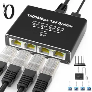 Internet Splitter 1 in 4 Out, Gigabit Ethernet LAN Splitters High Speed 1000Mbps RJ45 Ethernet  for Cat8/7/6/5e/5  [4 Devices Simultaneous Networking]