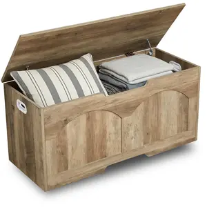 [FLASH SALE] Garvee Grey Wood Storage Bench for Entryway – U-Shaped Handle, Safety Hinge, Hidden Compartment, 300 lbs Shoe Organizer, Easy Assembly, 100CM, Gray,Brown