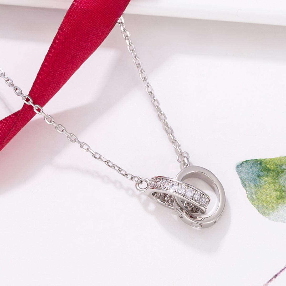 Dainty Interlocking Circle Pendant Necklace for Women, Minimalist Intertwined Ring Charm with Sparkling Accents, Luxury Everyday Wear Jewelry, Perfect Gift for Girlfriend, Anniversary, Birthday, Valentine's Day, Bridesmaid Gift, Trending Accessory