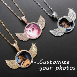2025Valentine'sDayFamilyHeirloomQualityPersonalizedPhotoPendantNecklacewithRhinestoneWingFrame,CustomizableChainJewelryGiftforWomen