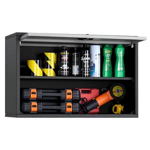 VEVOR Lockable Metal Wall Cabinet, 27.56W x 12.01D x 19.69H in, Floating Garage Tool Cabinet with Up-Flip Door & Shelf, 240 lbs Load Capacity, Fit for Garage, Basement, Assembly Required, Lockable Storage Cabinet