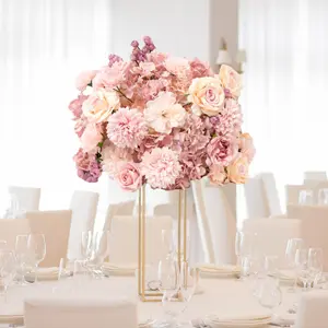Pre-Arranged Silk Floral Centerpiece in Dusty Rose, 22" Artificial Rose, Hydrangea & Chrysanthemum Flower Ball Bouquet for Event, Wedding