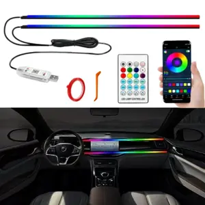 2pcs/set Smart RGB Acrylic Car Interior LED Light Strip with APP & Remote Control, 110cm+110cm Ambient Lighting Kit, Music Sync USB Powered Neon Atmosphere Lamp for Dashboard, Center Console, Universal Cars & Trucks