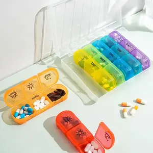 Weekly Pill Organizer Box, Three Times Daily, 7-Day Medication Container with Am Pm Dividers, Color-Coded, Portable for Travel & Seniors, Medicine Organizer