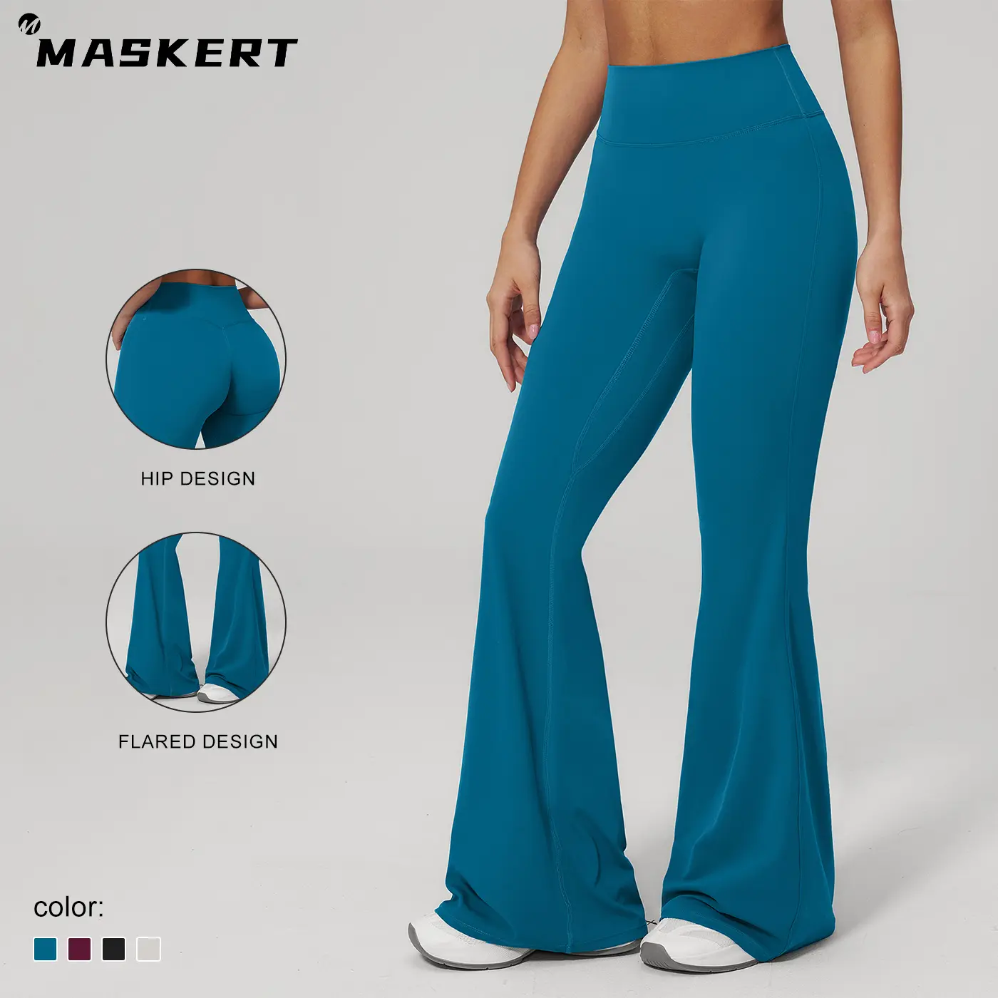 MASKERT Women Flare Pants Butt Lifting Yoga Flare Pants Workout Flare Pants Gym Pants Women Fitness Pants Bell Bottom Pants Wide Leg Pants Running Cycling Hiking Pilates Dance Training Tennis Volleyball Outdoor Sports Activewear Pants tiktokshopbacktoscho