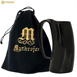 Mythrojan Viking Mug, Medieval Tumbler with Handle, Buckle and Leather Strap - Pearl