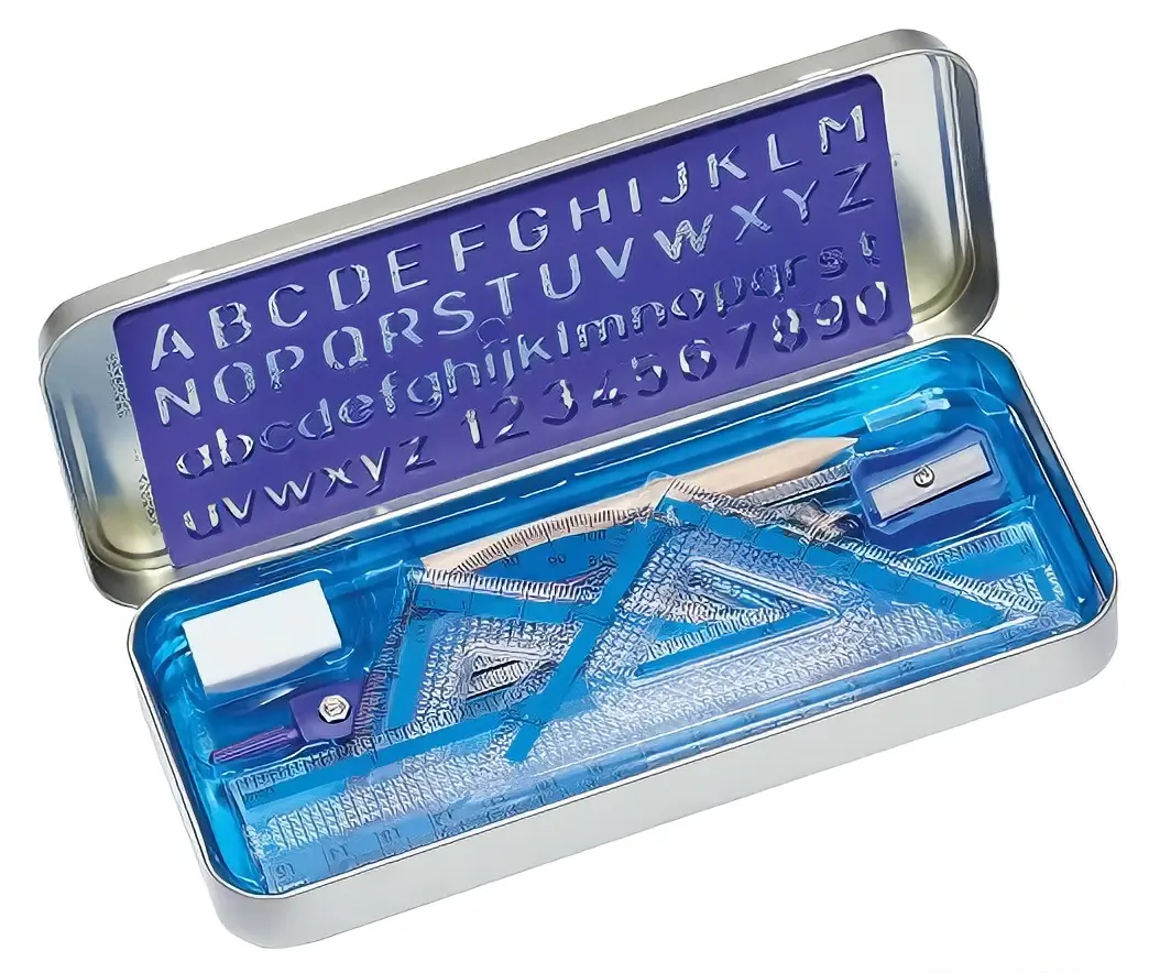 10-Piece Geometry Set for Students – Metal Compass, 6-Inch Ruler, Triangle Squares, Protractor & Letter Stencil