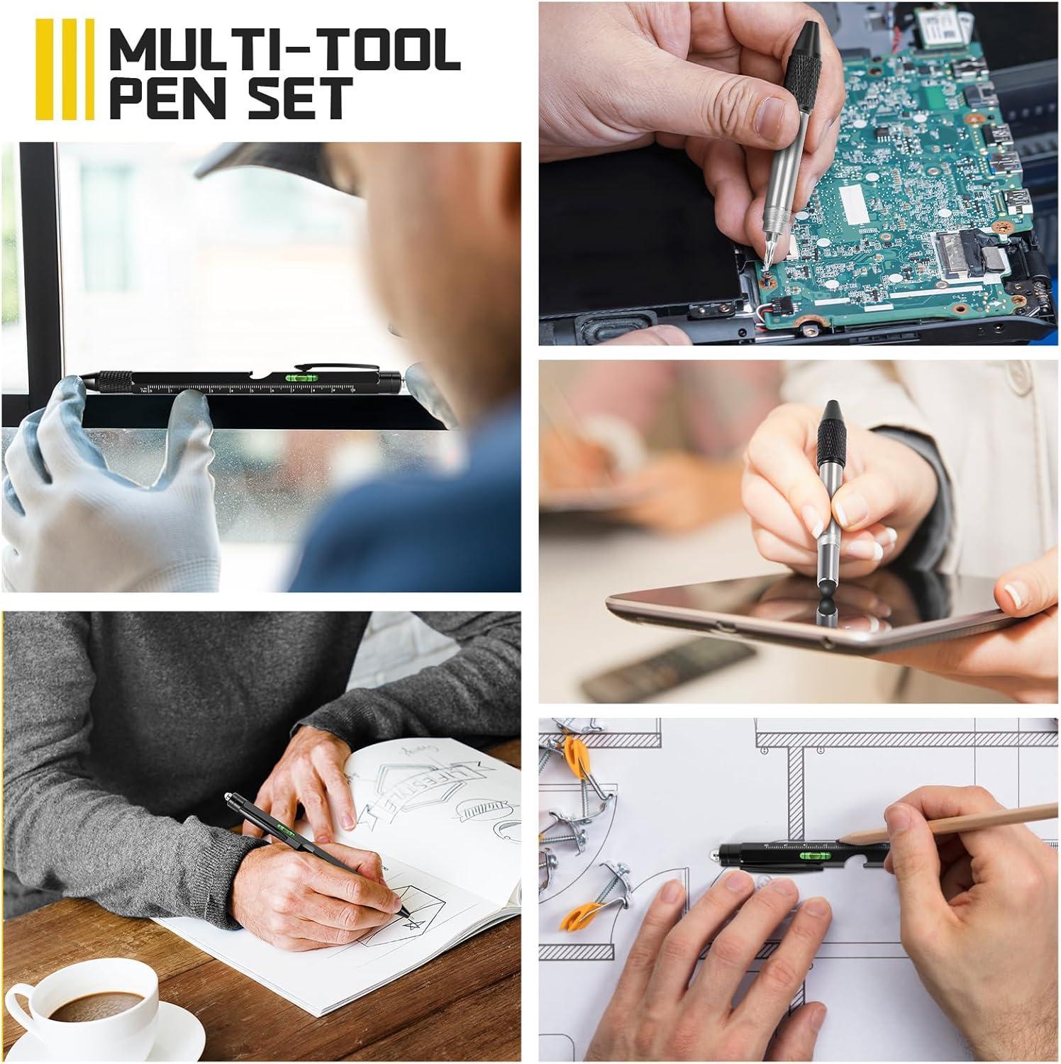 12-in-1 Multitool Pen with LED Light Ruler Stylus Top Screwdriver Bottle Opener Perfect Gift for Men Dad Husband Grandpa Valentines Day, Father's Day Gifts, Gifts For Him