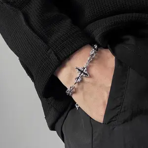 Premium sense dark chain cross bracelet men's versatile niche design titanium steel boys