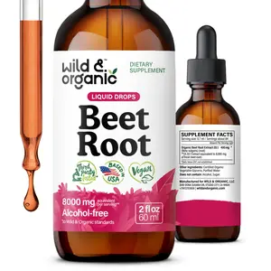 Wild & Organic's Beet Root Tincture - 8000 mg Fresh Beetroot Extract Equivalent - Liquid Beet Root Supplements for Men & Women - 400 mg per Serving - Vegan, Alcohol & Sugar-Free