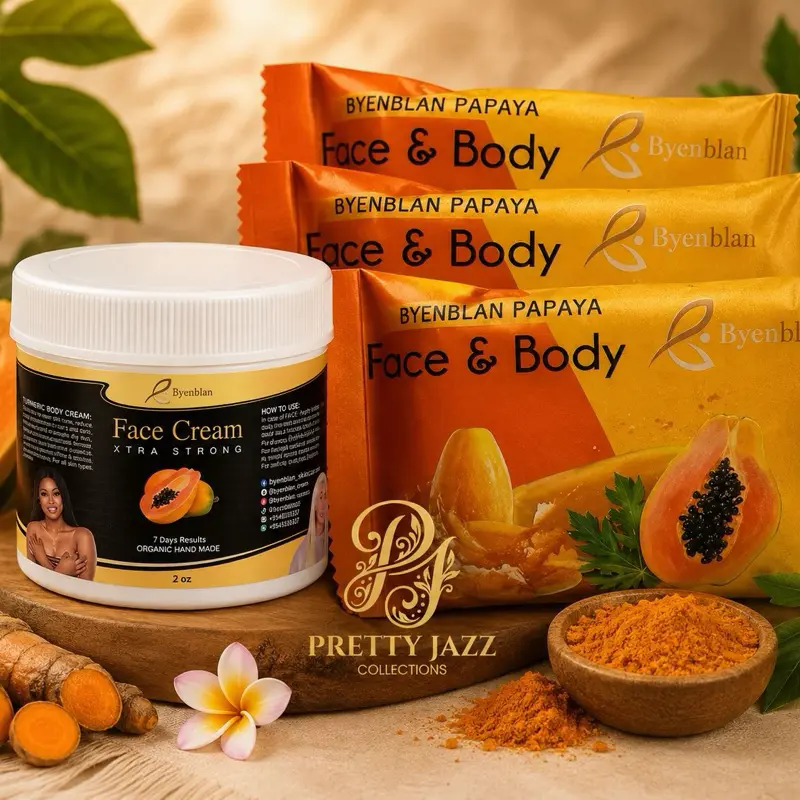 Byen Blan 2oz  Papaya Face Cream and 3x 7oz Face and Body soap
