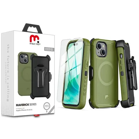 MYBAT PRO Maverick Series Rugged Protection Cellphone Casing - MagSafe-Compatible, Antimicrobial, Shockproof, Anti-Drop, Non-Slip Grips, Metallic Magnetic Ring, 360° Rotating Kickstand, Belt Clip Holster, Attaches to Metallic Surfaces + Mounts, Protector