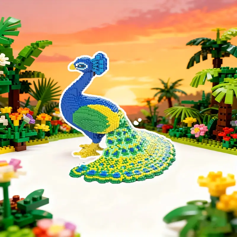 Peacock 3D Animal Shape Puzzle Building Blocks Decoration, Home Office Bookshelf Decor, Party Living Room TV Stand Display Gift