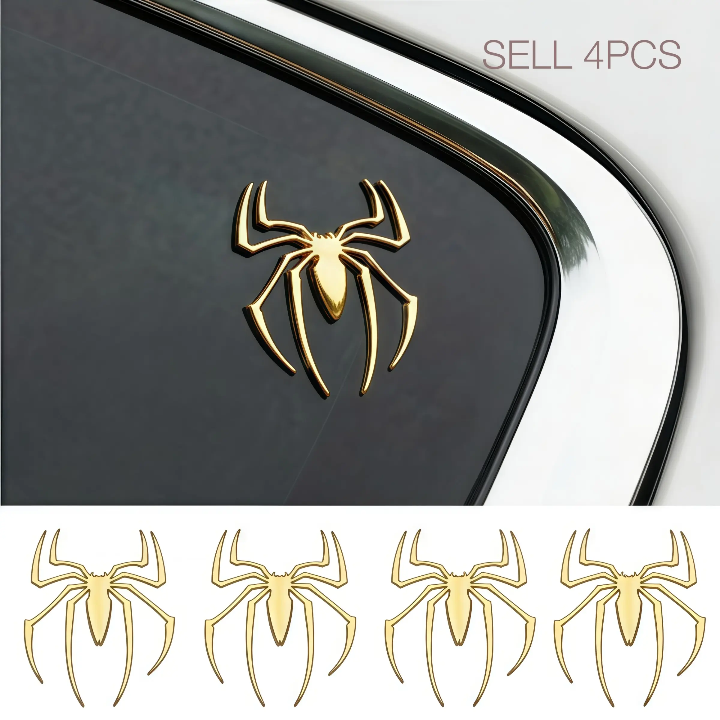 4-Pack 3D Spider Emblem Stickers, 3D Spider Logo, Metal Texture, Car Motorcycle Scooter Decor, Ideal Gift for Drivers