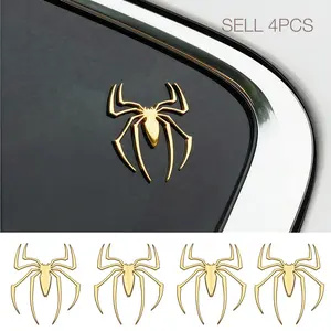 4-Pack 3D Spider Emblem Stickers, 3D Spider Logo, Metal Texture, Car Motorcycle Scooter Decor, Ideal Gift for Drivers