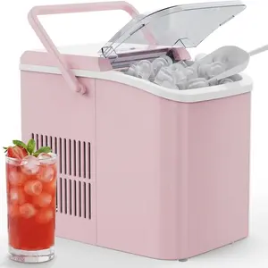 Portable Ice Maker with Handle, 26 lbs per Day Countertop Ice Machine, 9 Cubes in 6 Mins, Self-Cleaning with Ice Basket & Scoop, for Home Kitchen Camping RV