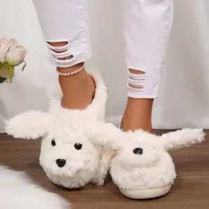 Women's Cute Dog Fuzzy Slippers Warm Plush Indoor House Indoor Outdoor Shoes