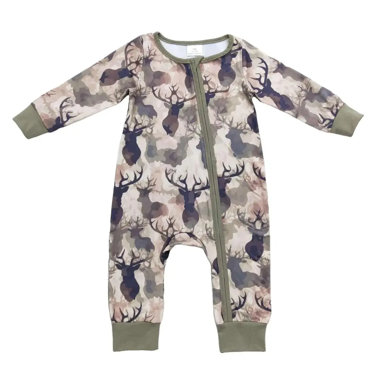 Baby Boy Deer Camo Zip Bodysuit Romper Outfit, Hunting Infant Jumpsuit, Toddler Boy Clothing, Infant Toddler Clothes, Long Sleeve, Deer Print, Fitted, 3T, Baby-Safe Baby Boy's Bodysuits & One Pieces