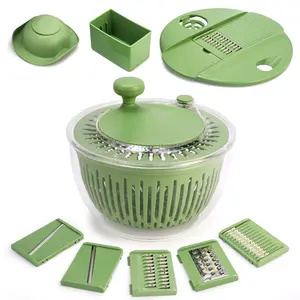 SUSTEAS 5-in-1 Salad Spinner & Veggie Chopper–Large Drying Bowl, Colander, Pasta Strainer–Multifunctional Kitchen Tool, Springtok Green Fruit Utensils Stainless Steel