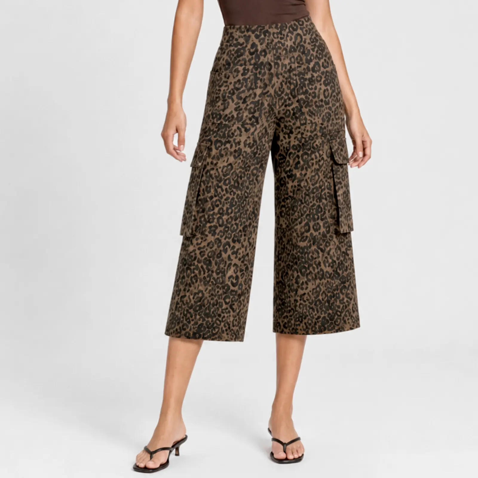 JOJOANS Women's Capri Pants, High-Waisted Stretch Straight-Leg Pants, Workwear-Style Pants with Pockets, Tummy-Control Design