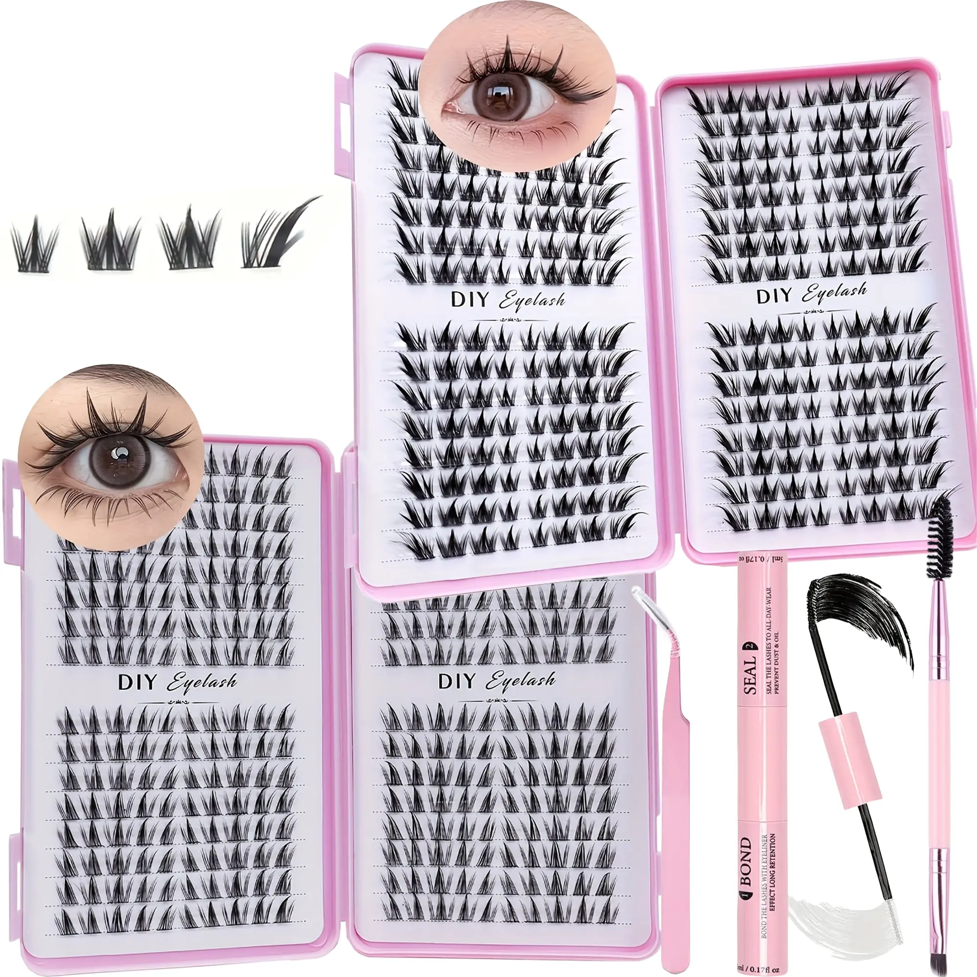 2 boxes of C curly mixed length role-playing styling anime eyelashes single false eyelash cluster kit, eyelash double head glue, eyelash clip, anime false eyelash kit, DIY eyelash extension kit, Dramatic Lashes Fake Eyelashes Clusters, DIY Makeup Lashes