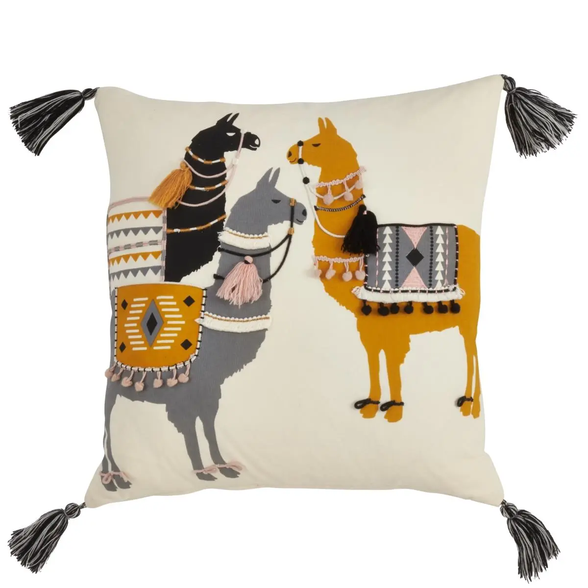 212 MAIN SARO Design 100% Cotton Llama Print Down-Filled Throw Pillow - Comfy, Creative Decorative, Sofa-Ready, Multi-Color, Whimsical Look (276.M18S), Comfy Cushions, Creative Decorative Cushion