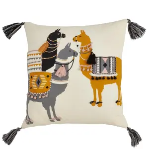 212 MAIN 100% Cotton Llama Print Down-Filled Throw Pillow - 276.M18S SARO Design, Multi-Color, Whimsical Look