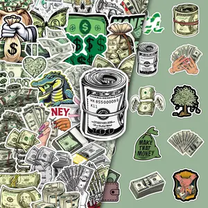 50-Pack Dollar Bill Graffiti Stickers - Urban Street Art Decals Multipurpose Car Decal for Luggage, Skateboards, Cars & Phone Cases (Foil Currency Print, Edgy Cash Design) Automobile Decals