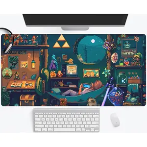 Retro pixel art "the legend of zelda" link large gaming mouse pad, non-slip computer desk mat, keyboard pad with rubber base and stitched edges, Desk accessories, for home and office, extra large, black and white mouse pad