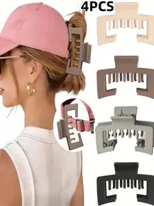 4 Pcs Large Hair Clips, Sports Hat New Style Claw Clips, Square Back Bun Hair Clips, Women's Elegant Double Tooth Shark Clips, Perfect for Baseball Hats