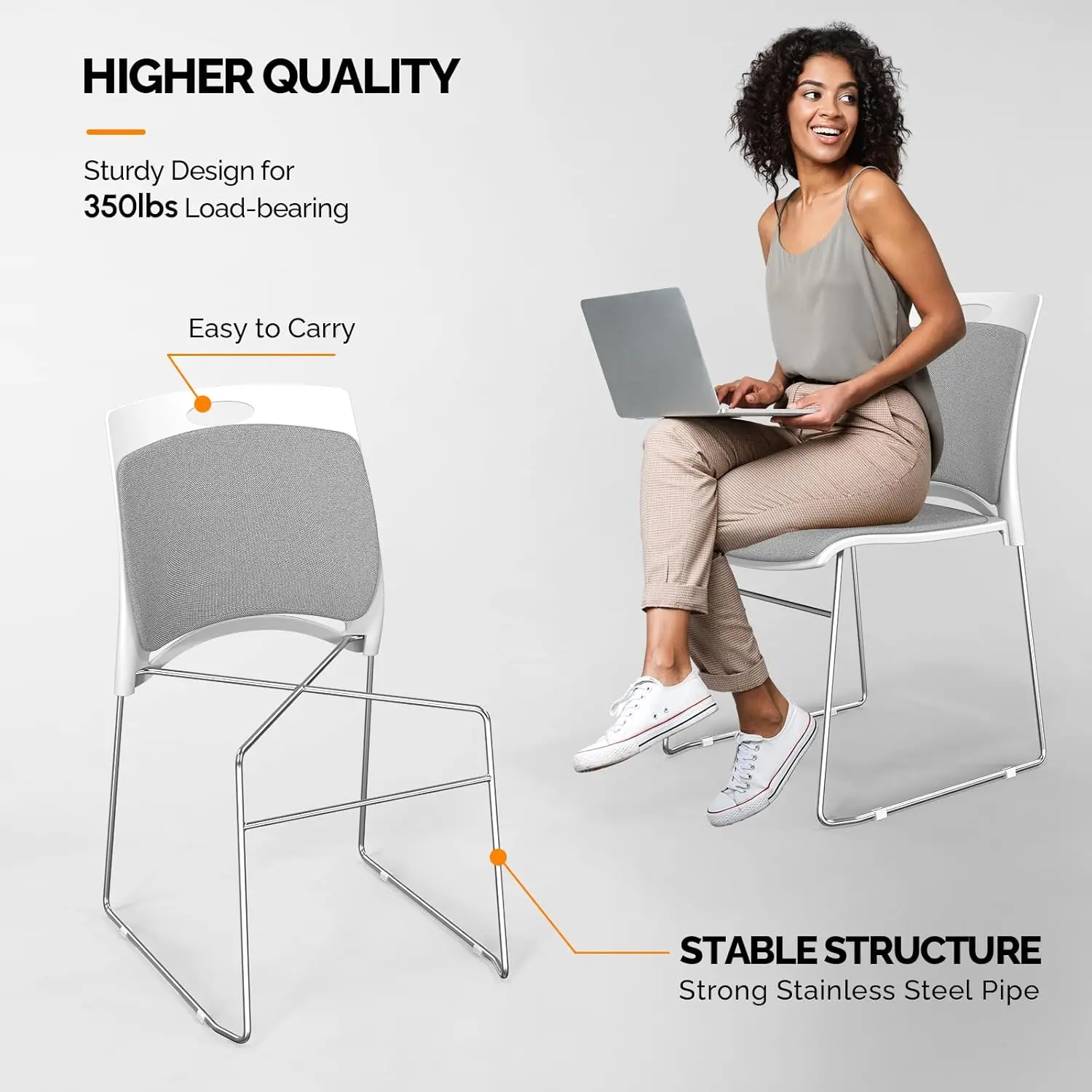 VINGLI Stackable Chairs Set of 4, Stacking Office Chairs with Metal Sled Base, Ergonomic Plastic Padded Seat & Back, Capacity 350lbs, Stacking Chairs for Waiting Room Break Room Banquet Guest