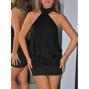 GloRilla x SHEIN ICON High Neck Backless Ruffle Mini Bodycon Dress