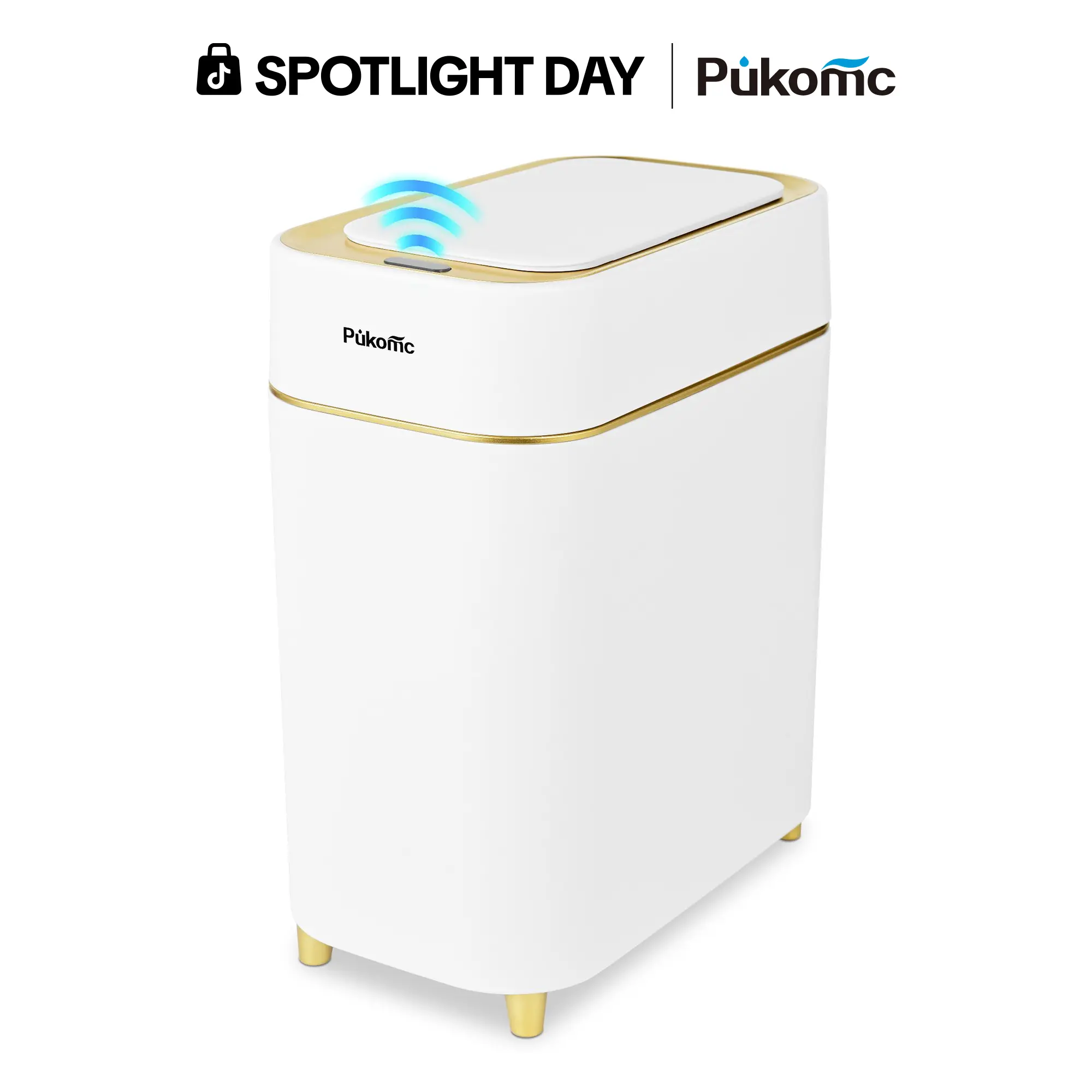 Pukomc Automatic Trash Can - Battery-Operated Auto-Sensor Bin with Wave Open, Knee Activation, Silent Lid, Removable Liner Bucket, Easy Bending and Cleaning, for Kitchen/Office Indoor Use
