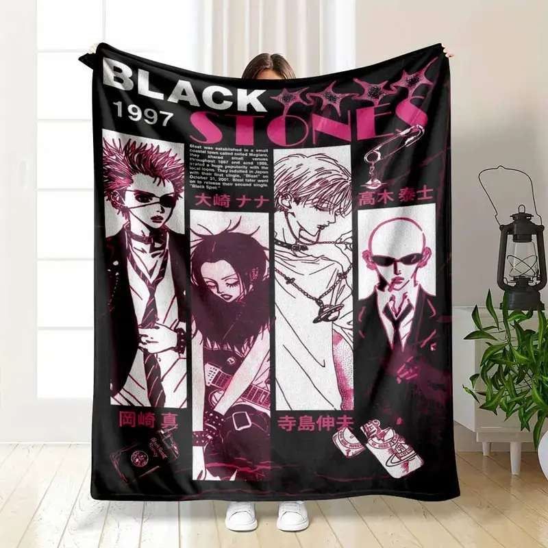 Cool Anime NANA Blanket Black Stones 1997 Poster Print Soft Flannel Fleece Throw Osaki Nana Punk Rock Manga Aesthetic Gift For Otaku Fan summerwins