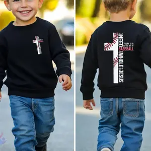 Youth and Adult I Need A Little Bit Of Baseball And A Whole Lot Of Jesus Sweatshirt, Youth Casual Wear, Gift For Son And Daughter, Baseball Drip Tee, Youth Clothes, Baseball Stuff For Boys Girls