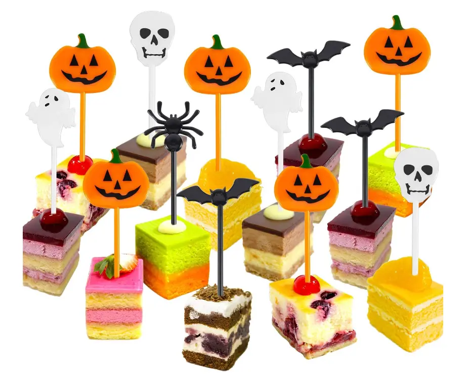 50 Pieces Plastic Halloween Toothpicks Halloween Cupcake Topper Cake Decorations Picks Ghost Decor for Kids Birthday Themed Party Favors Supplies