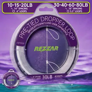 REZZAR Fishing Rig Pre-Tied Dropper Loop Spool for Pier Boat Surf - Dropper Loop Design for Bottom Fishing - 14"/18" Spacing - 10LB-80LB