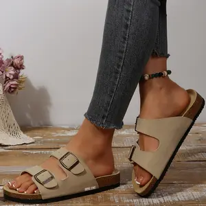 Women's Sandals Open-Toe Cork Sandals Double Buckle Adjustable Comfort Daily Wear Slides Indoor Outdoor Shoes