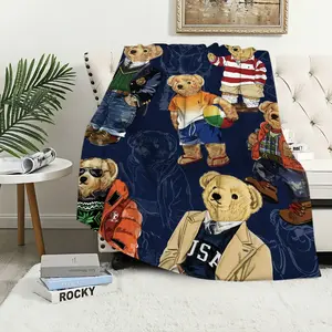 Fashion B-Bears Cute Blanket Plush Nap Sofa rug for P-POLO-S Living Room Warm Office Bedroom Birthday Home Travel Kid Gifts