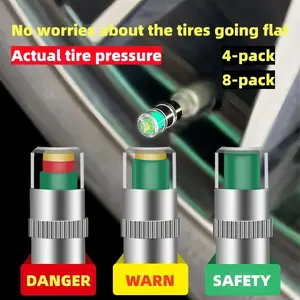 Tire pressure monitoring valves, custom tire pressure caps, tire caps, tire pressure caps suitable for small and medium-sized cars, motorcycles, and bicycles, available in 4-packs and 8-packs.