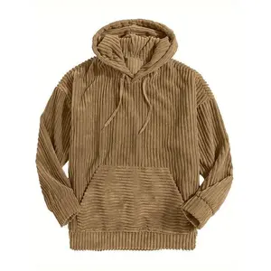 [Vintage Corduroy Hoodie] Vintage Corduroy Men's Hoodies - Casual Pullover Hooded Sweatshirt with Kangaroo Pocket for Winter Fall - As Gifts Tops Long Sleeve