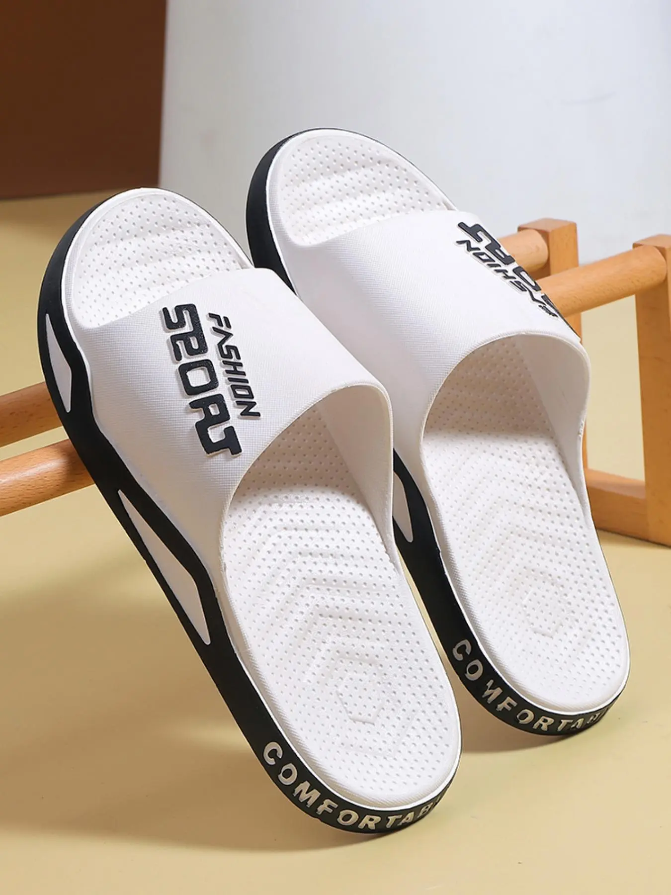 Men's Casual Letterd Print Non-slip Slides, Comfortable Soft Colorblock Slippers for Indoor Outdoor Beach Shower, All-match Commuter Shoes for Work & Daily Wear Footwear