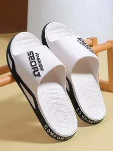 Men's Casual Letterd Print Non-slip Slides, Comfortable Soft Colorblock Slippers for Indoor Outdoor Beach Shower, All-match Commuter Shoes for Work & Daily Wear, Fashionable Soft Slippers