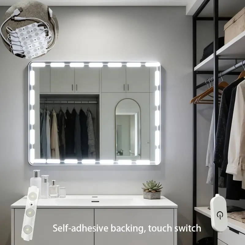 USB-5v Touch Mirror Light, Adjustable LED Makeup Light Strip, Indoor USB Lighting, Self-Adhesive Decorative Light, Bathroom Mirror Light, Staircase Light, Bathroom Accessory, Bathroom Gadgets