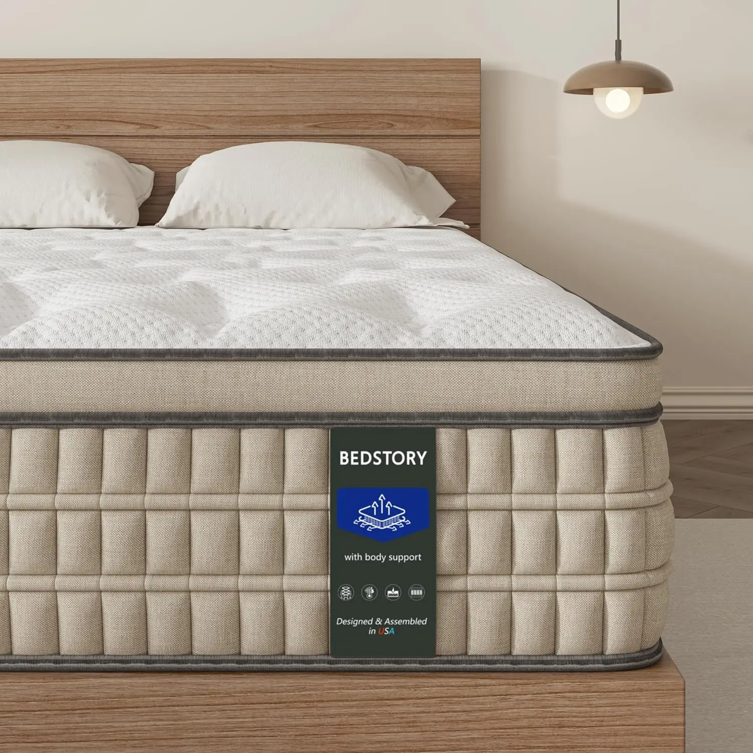BedStory 12'' Hybrid Mattress - Gel Memory Foam, Pocket Springs for Pressure Relief & Motion Isolation, Full Queen King Bed, Ergonomic Pillowtop