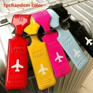 Creative Airplane Pattern Luggage Tag, PU Leather Versatile Travel Accessories, Durable Travel Accessory, Identity Address Label, Travel Essentials, Beach Summer Vacation School Supplies