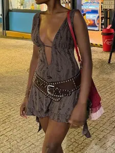 Women's Plain Ripped Backless Halter Neck Dress, Halter Strap Dress, Y2K Fashion Asymmetrical Hem Tie Back Sleeveless Short Dress for Party Club Dating Wear, Women Dress for Fall & Winter